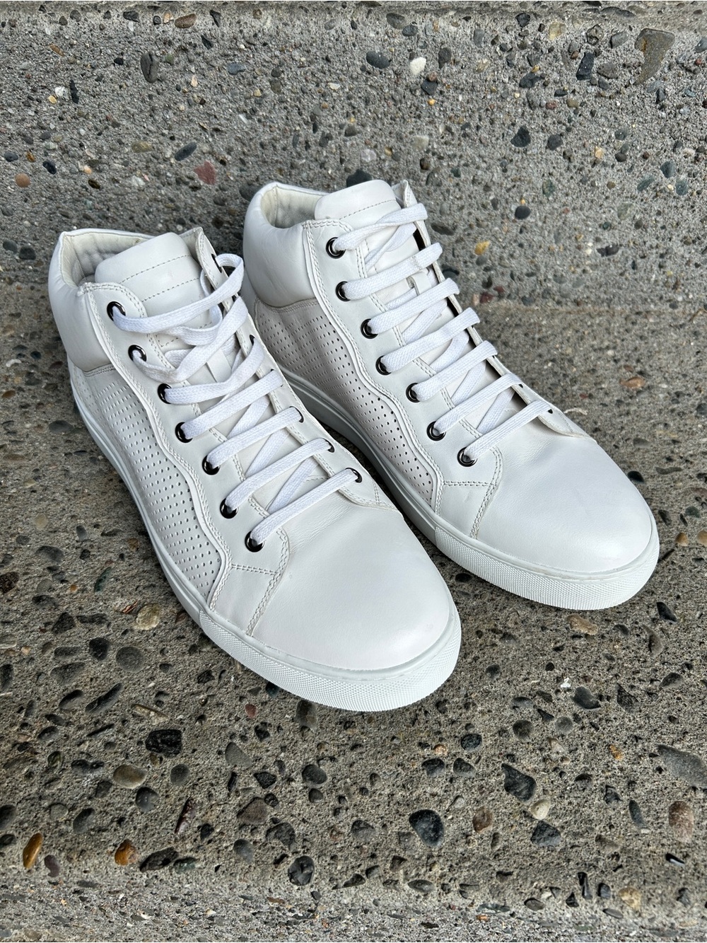 Zanzara Men's White High-Top Leather Lace-Up Sneakers